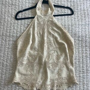 Tadashi Shoji Cream Embroidered Top